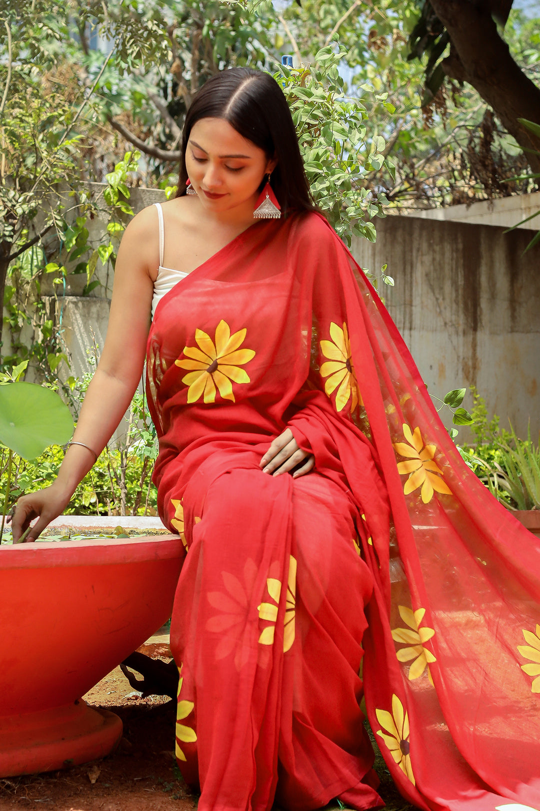 Teejh Kusuma Red Mul Cotton Printed Saree