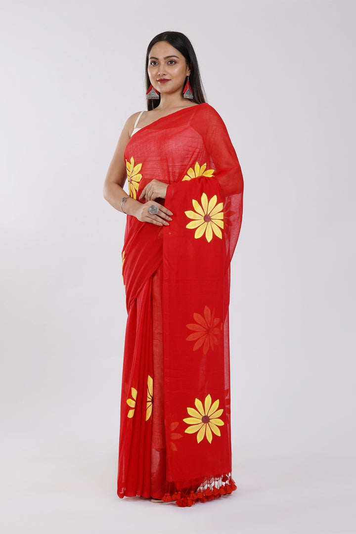 Teejh Kusuma Red Mul Cotton Printed Saree