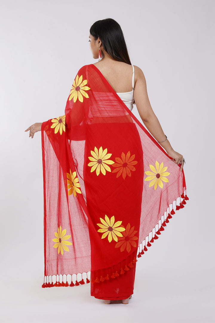 Teejh Kusuma Red Mul Cotton Printed Saree