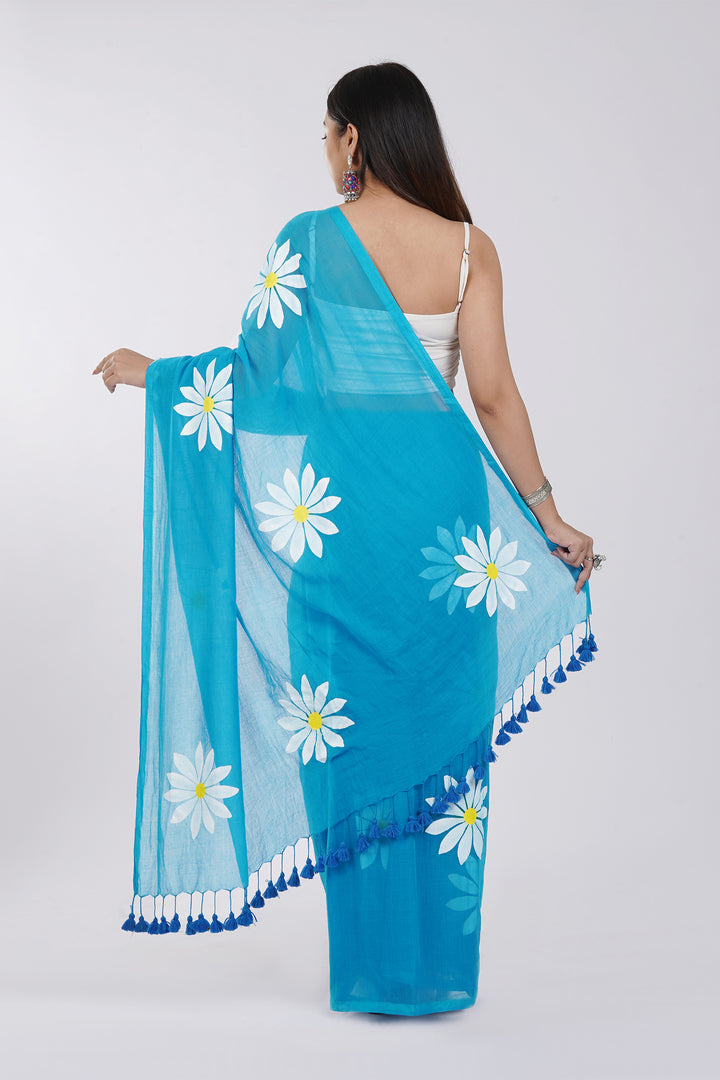 Teejh Kusuma Blue Mul Cotton Printed Saree