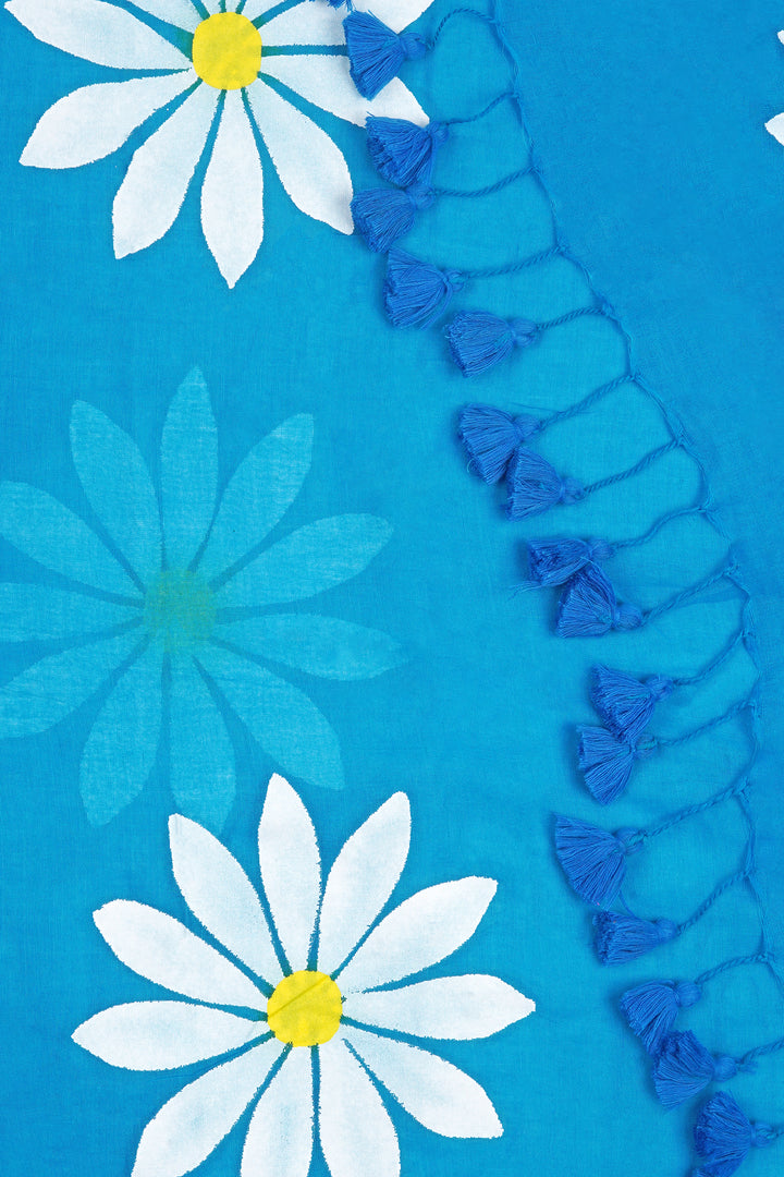 Teejh Kusuma Blue Mul Cotton Printed Saree