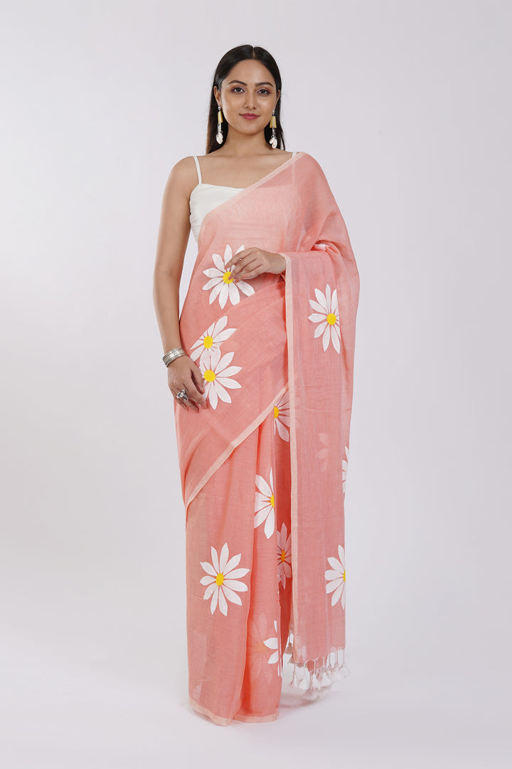 Teejh Kusuma Peach Pink Mul Cotton Printed Saree