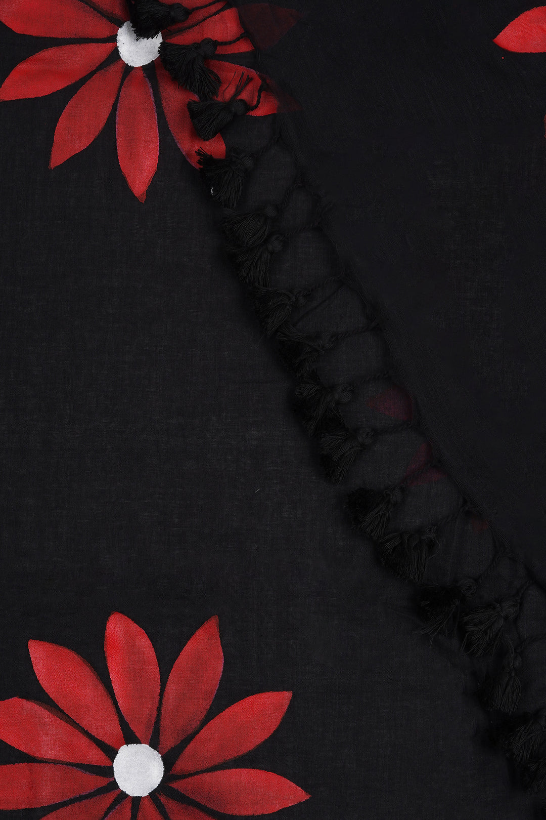 Teejh Kusuma Black and Red Mul Cotton Printed Saree