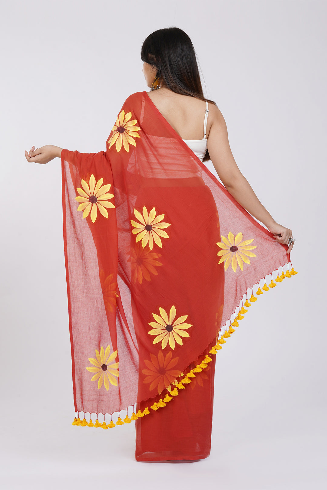 Teejh Kusuma Rust Orange Mul Cotton Printed Saree