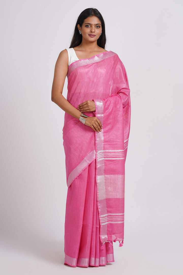 Teejh Kaya Pink Zari Linen Saree