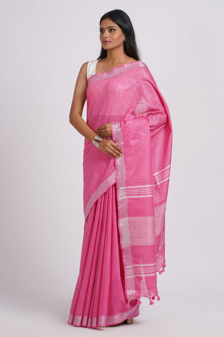 Teejh Kaya Pink Zari Linen Saree