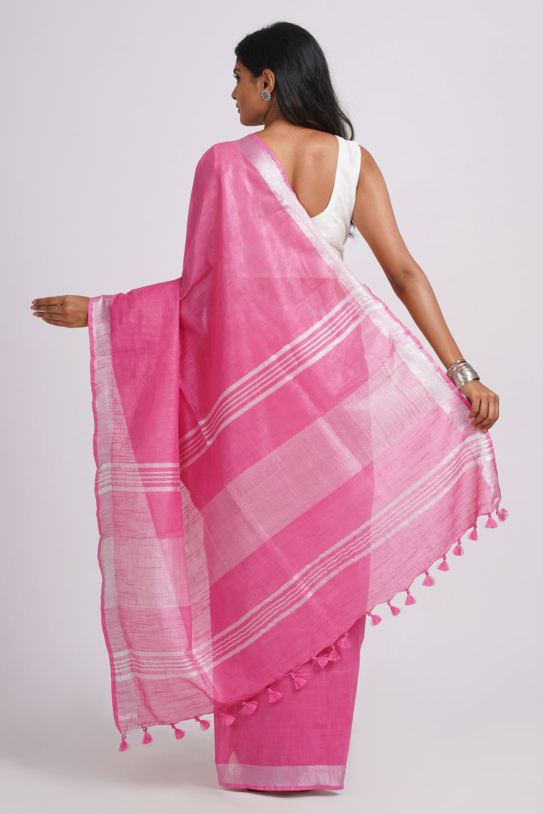 Teejh Kaya Pink Zari Linen Saree