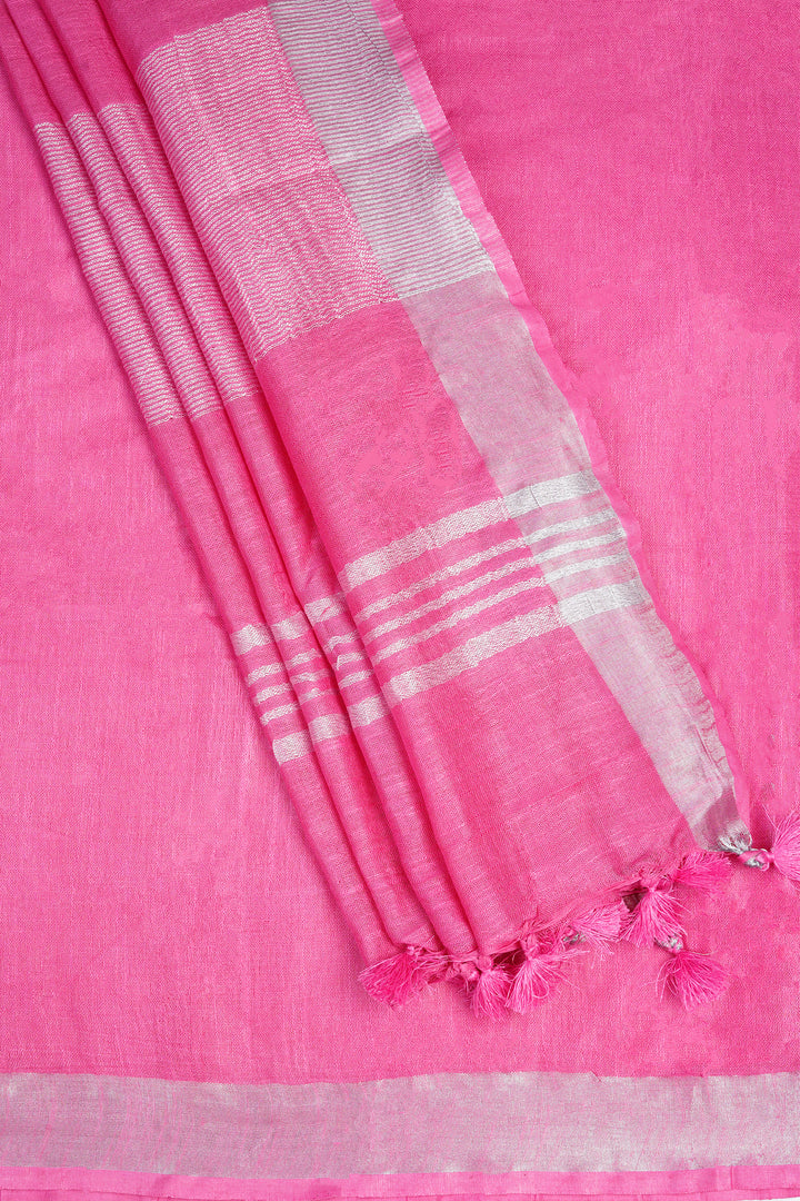 Teejh Kaya Pink Zari Linen Saree