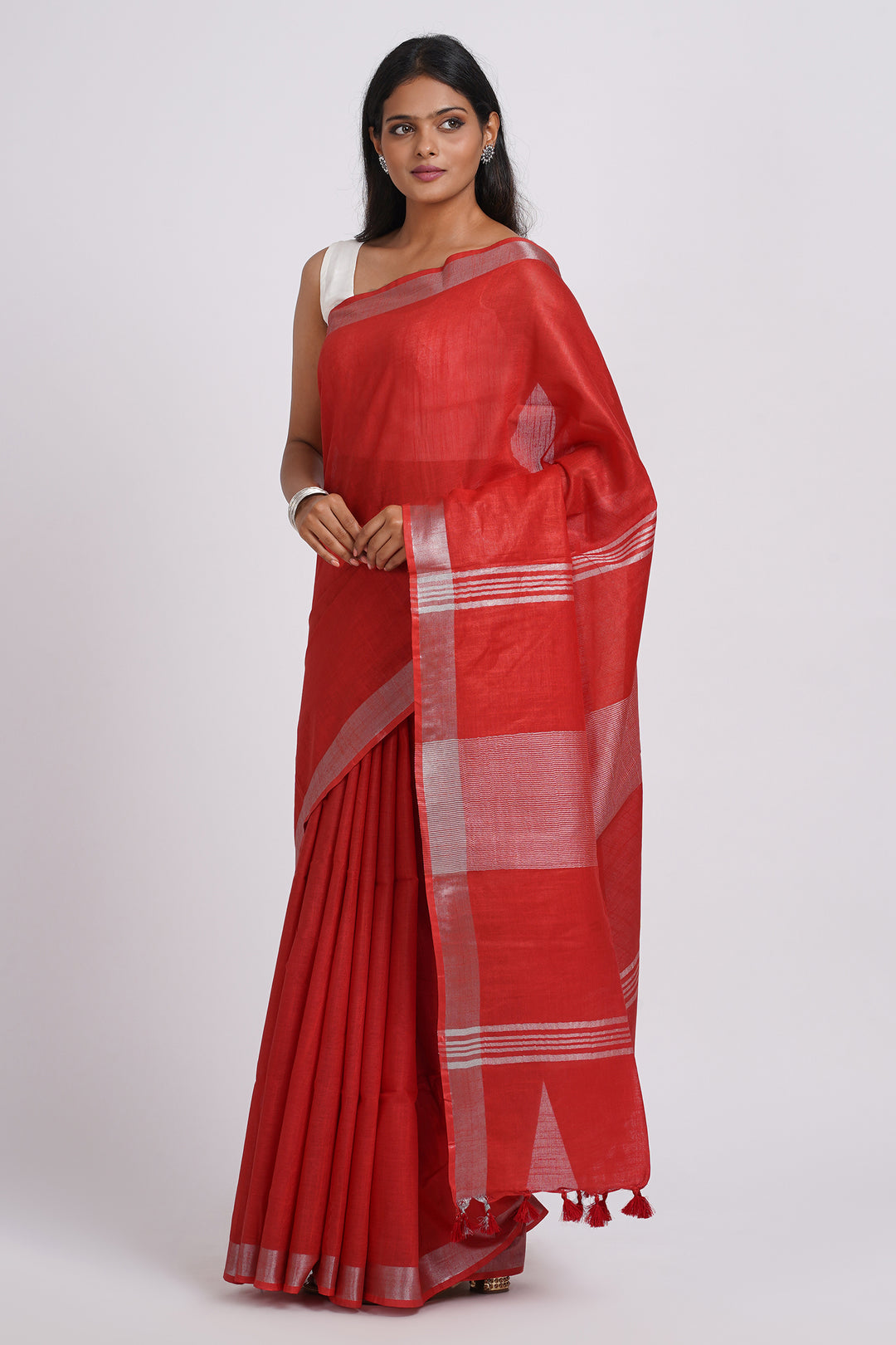 Teejh Kaya Red Zari Linen Saree