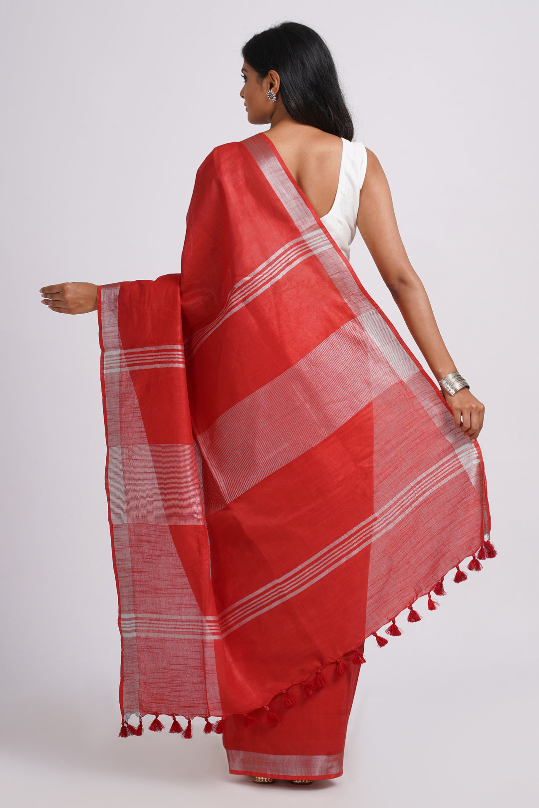 Teejh Kaya Red Zari Linen Saree