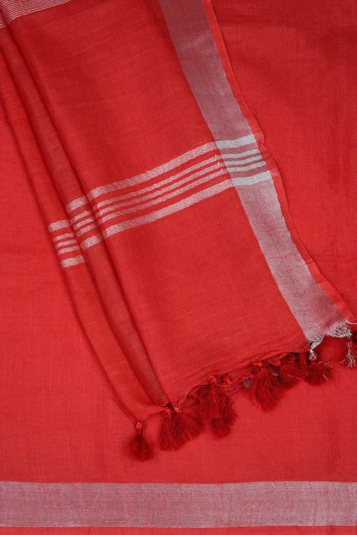 Teejh Kaya Red Zari Linen Saree
