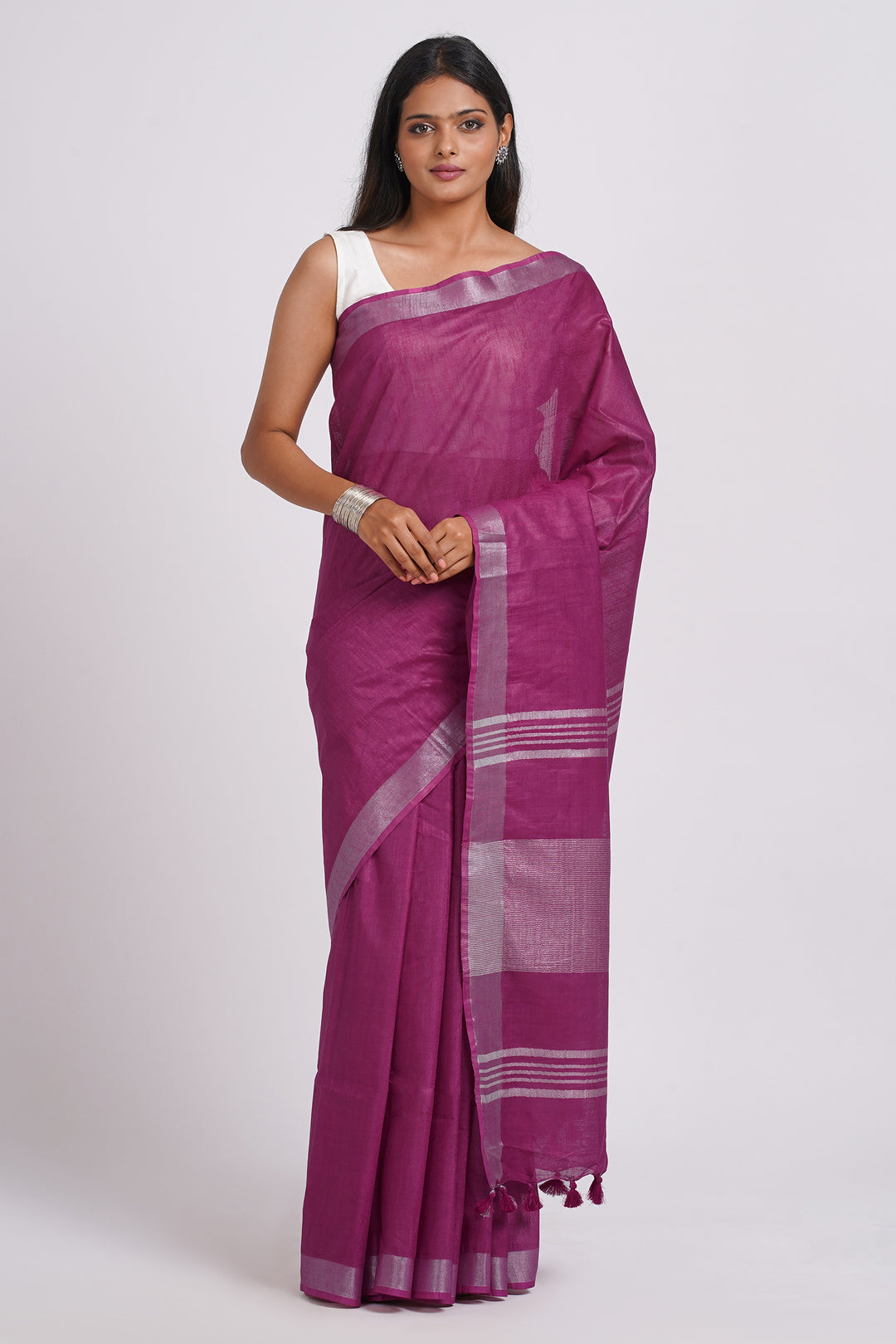 Teejh Kaya Magenta Zari Linen Saree