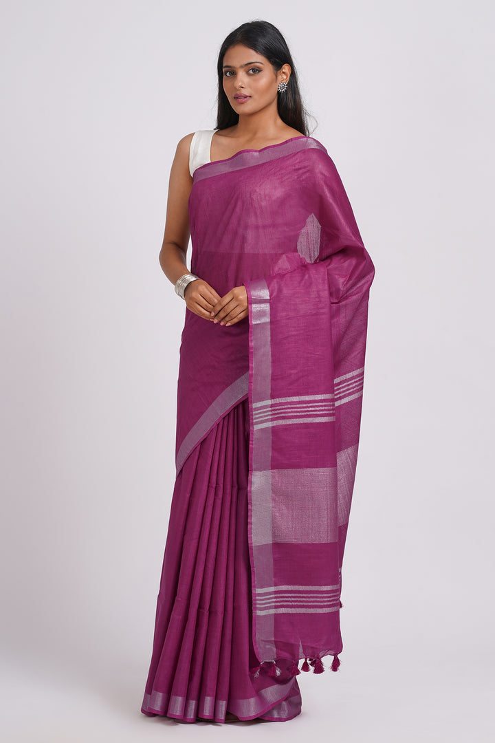 Teejh Kaya Magenta Zari Linen Saree