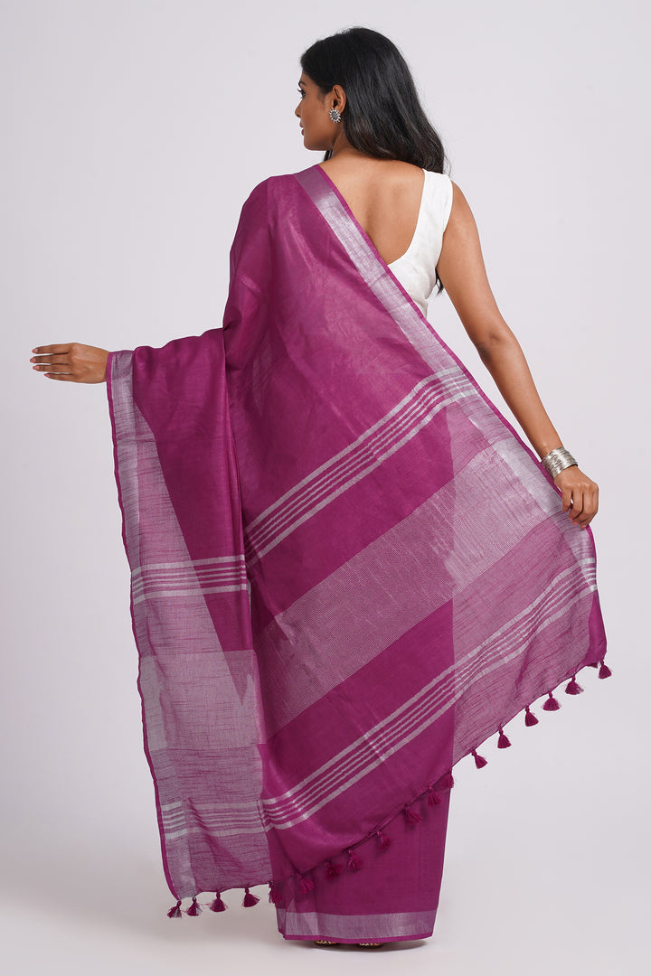 Teejh Kaya Magenta Zari Linen Saree