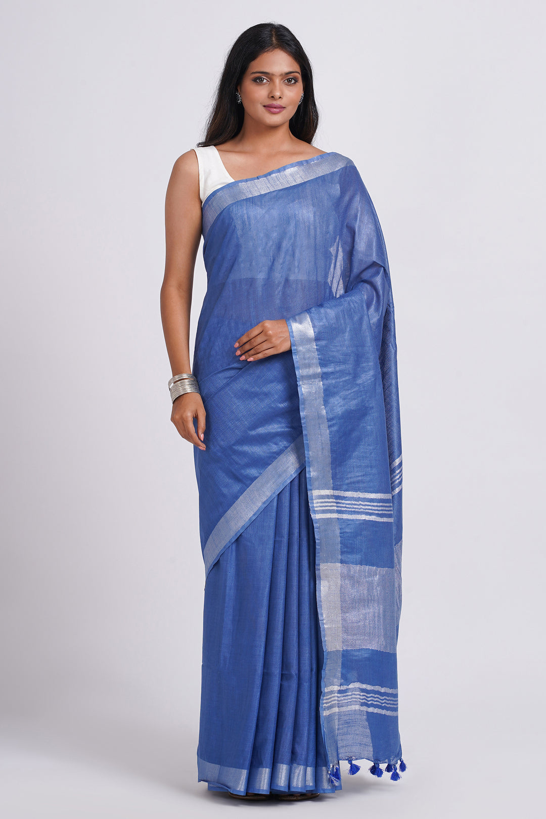 Teejh Kaya Blue Zari Linen Saree