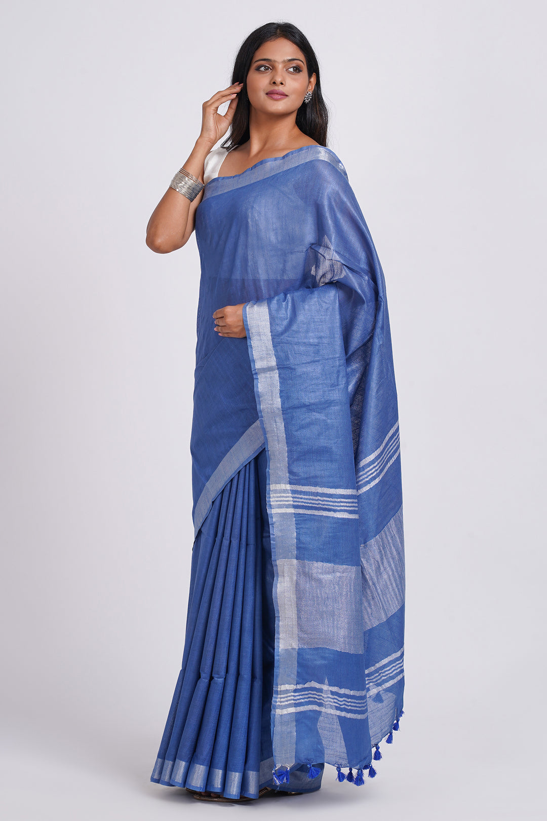 Teejh Kaya Blue Zari Linen Saree