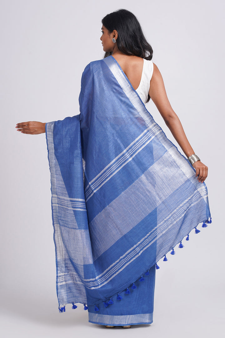 Teejh Kaya Blue Zari Linen Saree