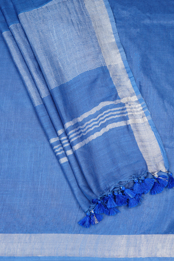 Teejh Kaya Blue Zari Linen Saree
