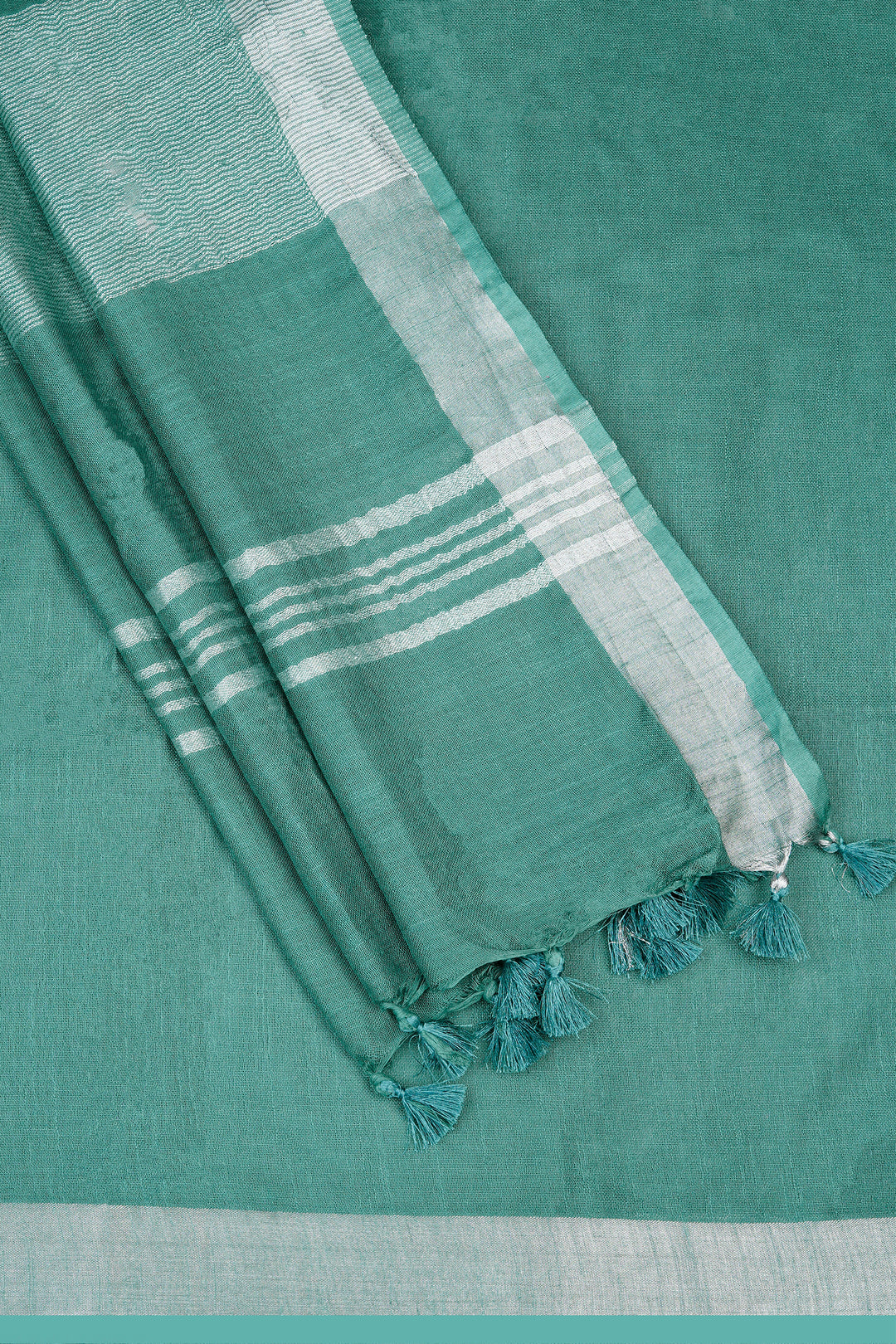 Teejh Kaya Dark Green Zari Linen Saree