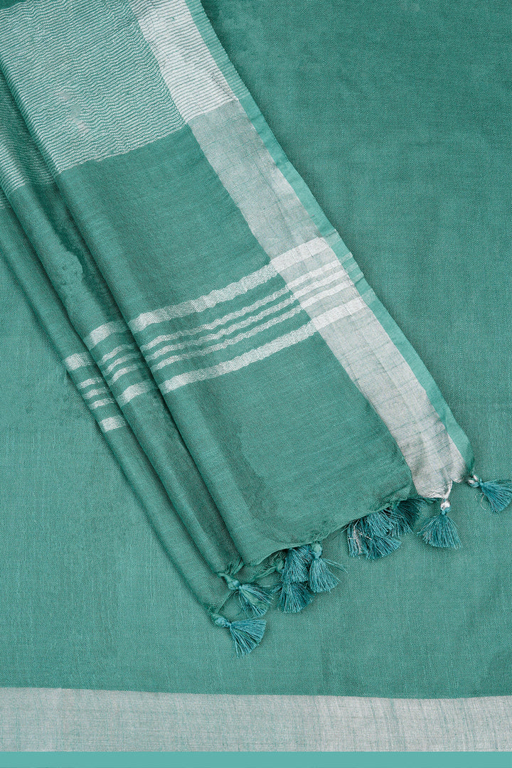 Teejh Kaya Dark Green Zari Linen Saree