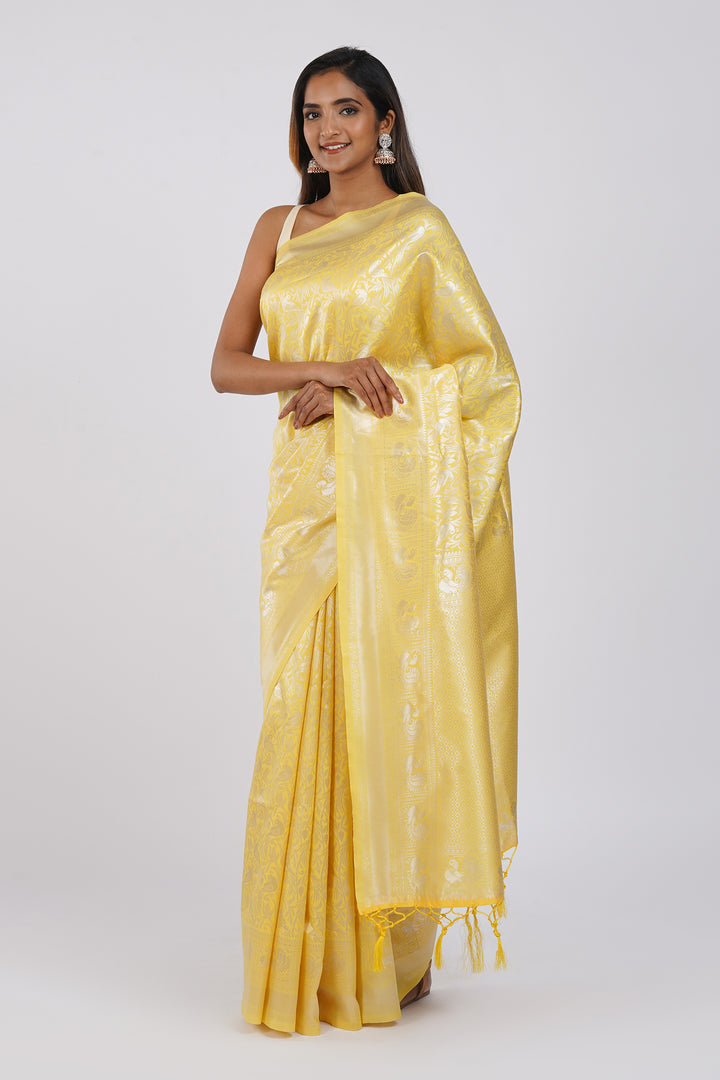 Teejh Aiassa Yellow Cotton Silk Saree