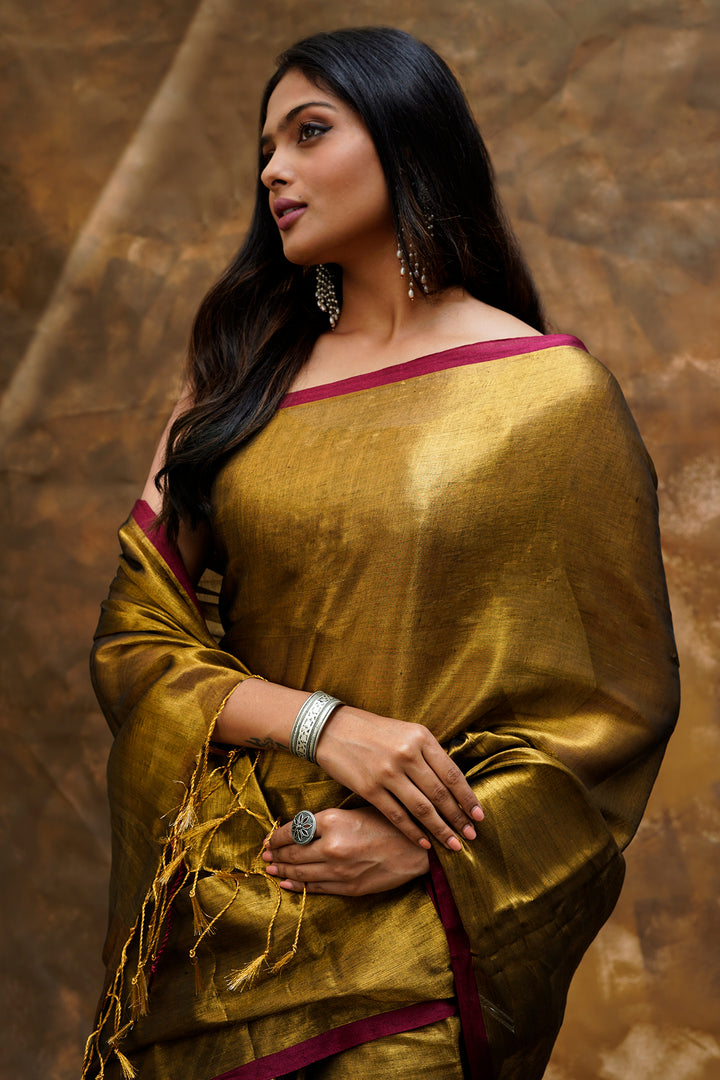 Teejh Hiraadiya Copper Organic Tissue Silk Saree