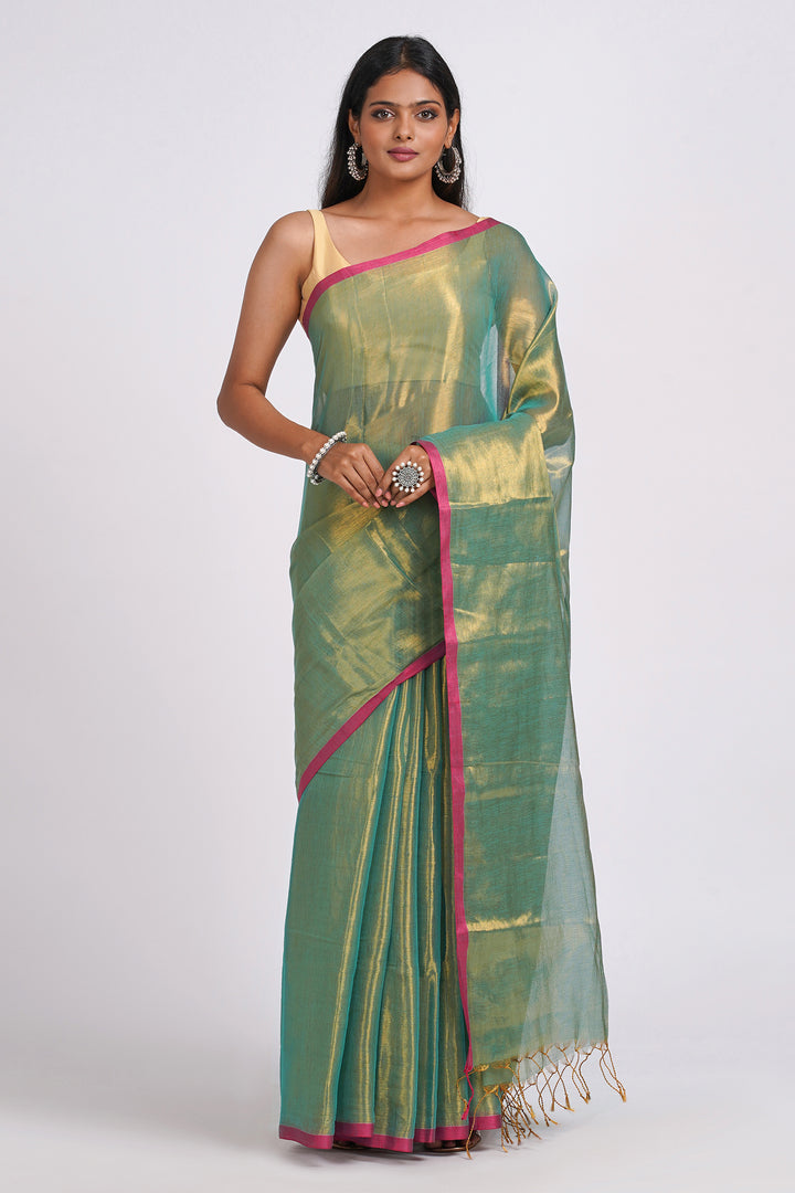 Teejh Idayini Turquoise Organic Tissue Silk Saree