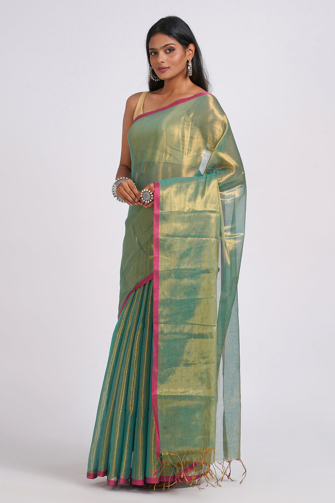 Teejh Idayini Turquoise Organic Tissue Silk Saree