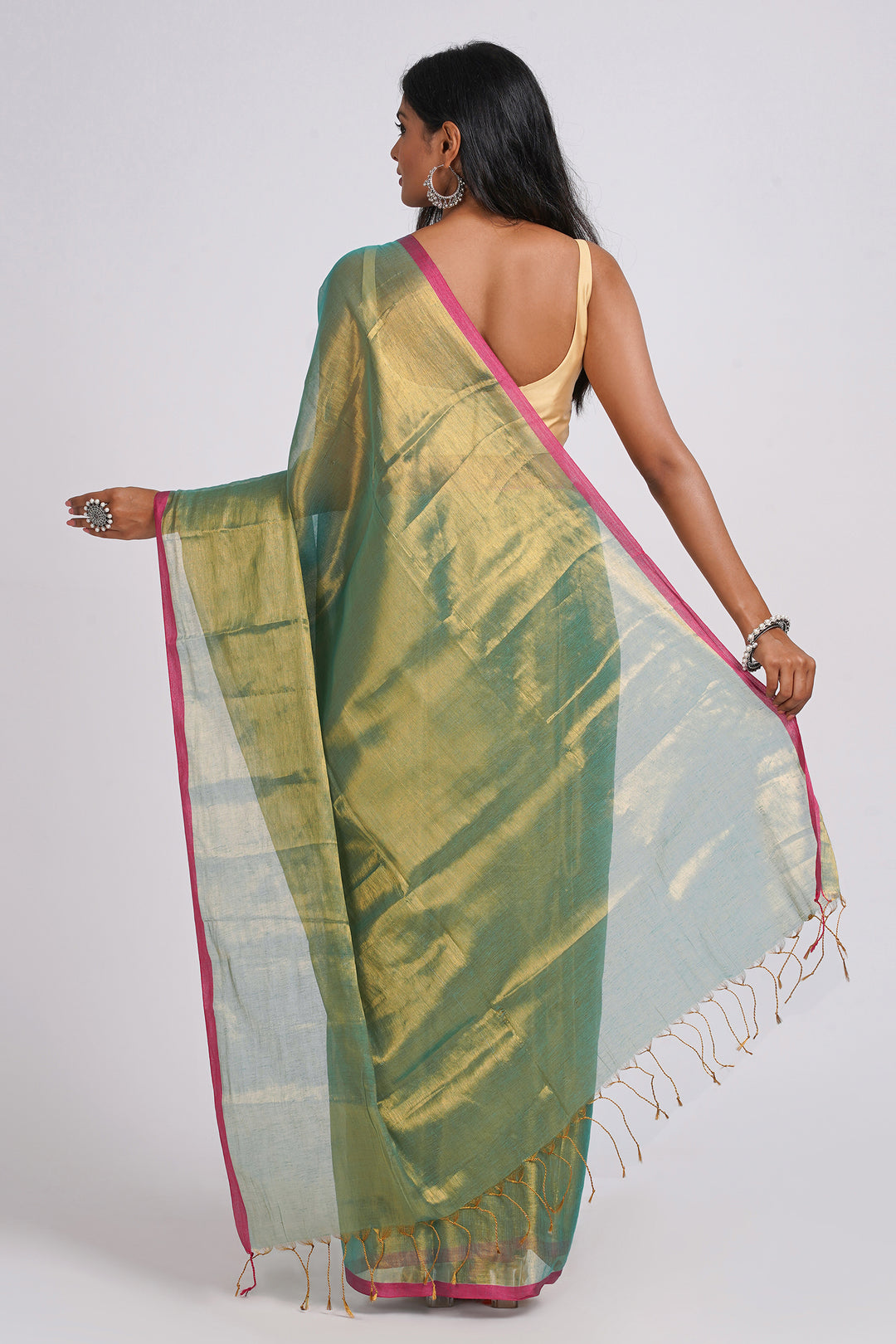 Teejh Idayini Turquoise Organic Tissue Silk Saree