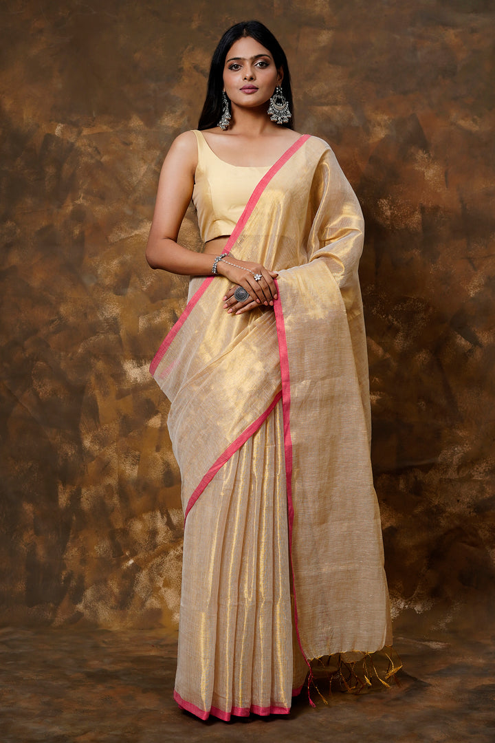 Teejh Idayini Off White Organic Tissue Silk Saree