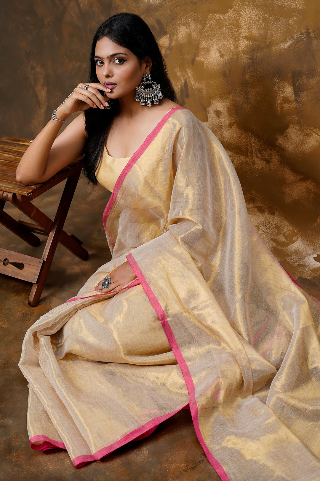 Teejh Idayini Off White Organic Tissue Silk Saree