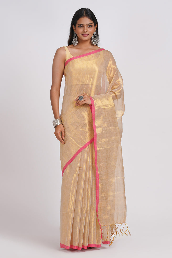 Teejh Idayini Off White Organic Tissue Silk Saree