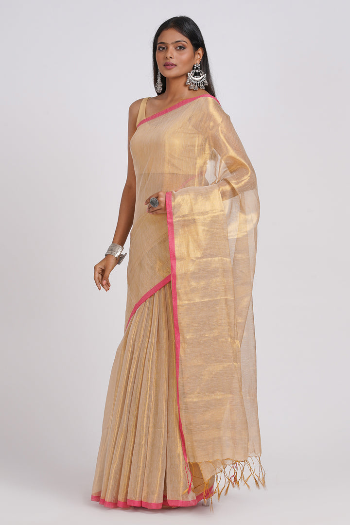 Teejh Idayini Off White Organic Tissue Silk Saree