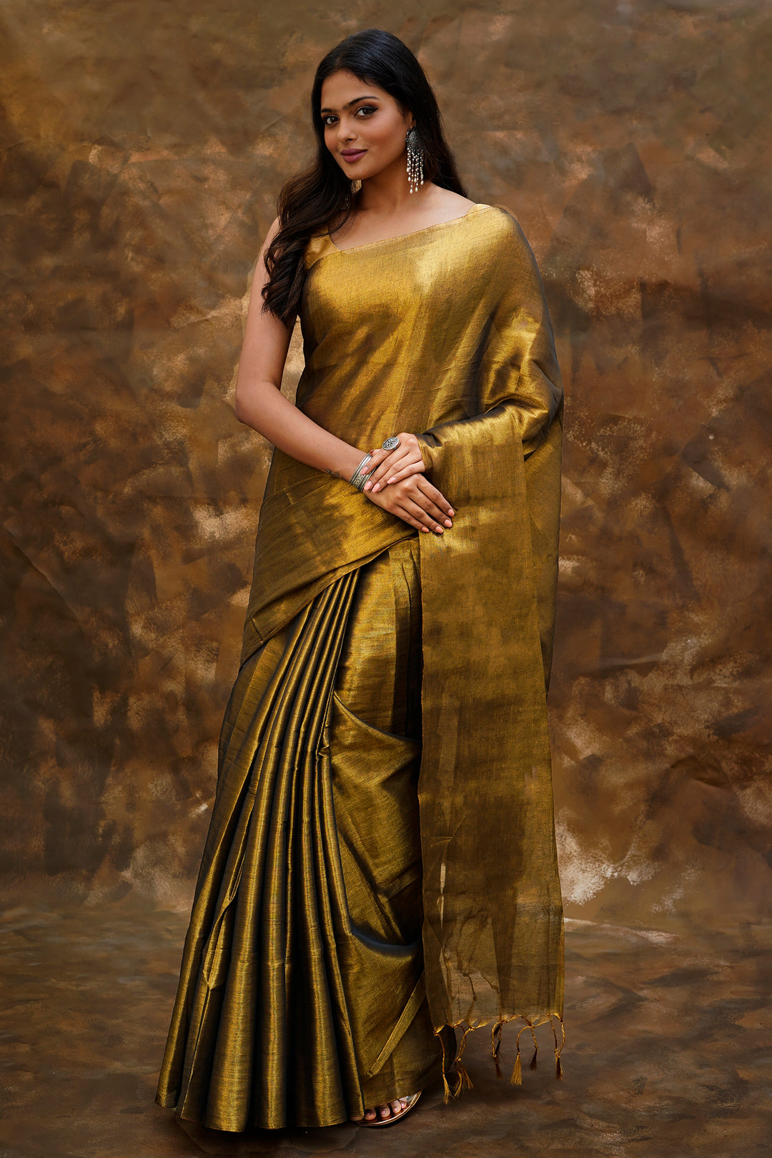 Teejh Trishika Golden Tissue Saree