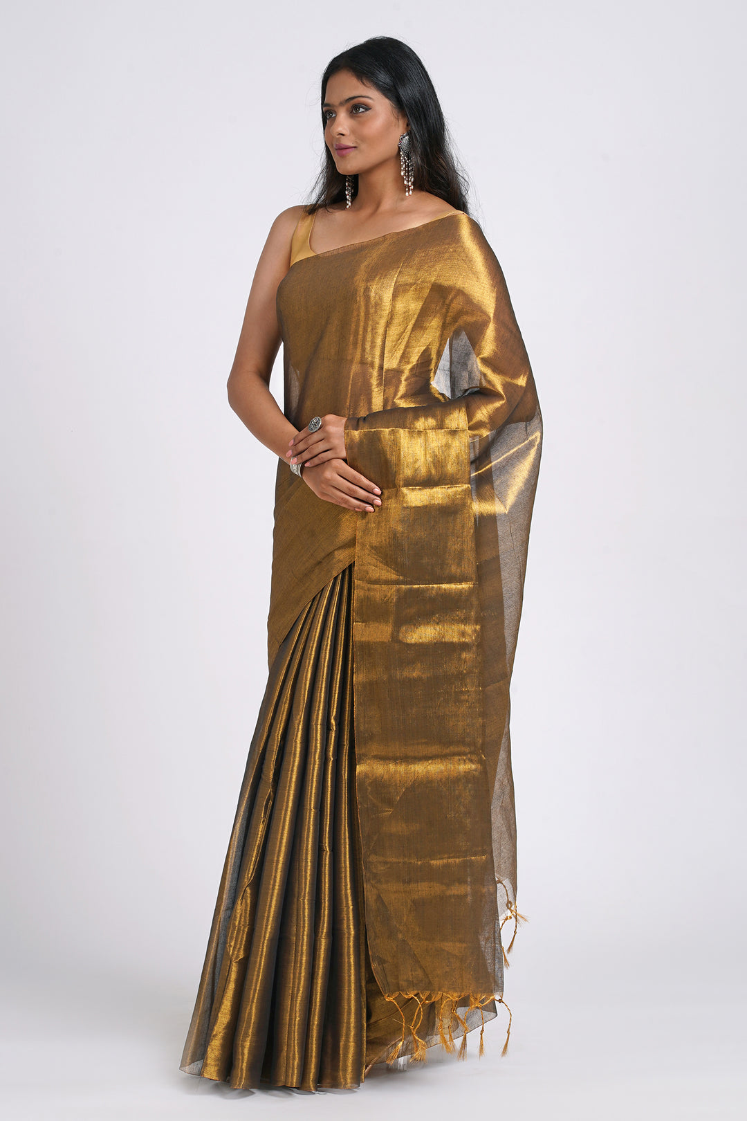 Teejh Trishika Golden Tissue Saree