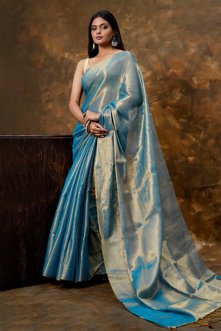 Teejh Trishika Blue Tissue Saree