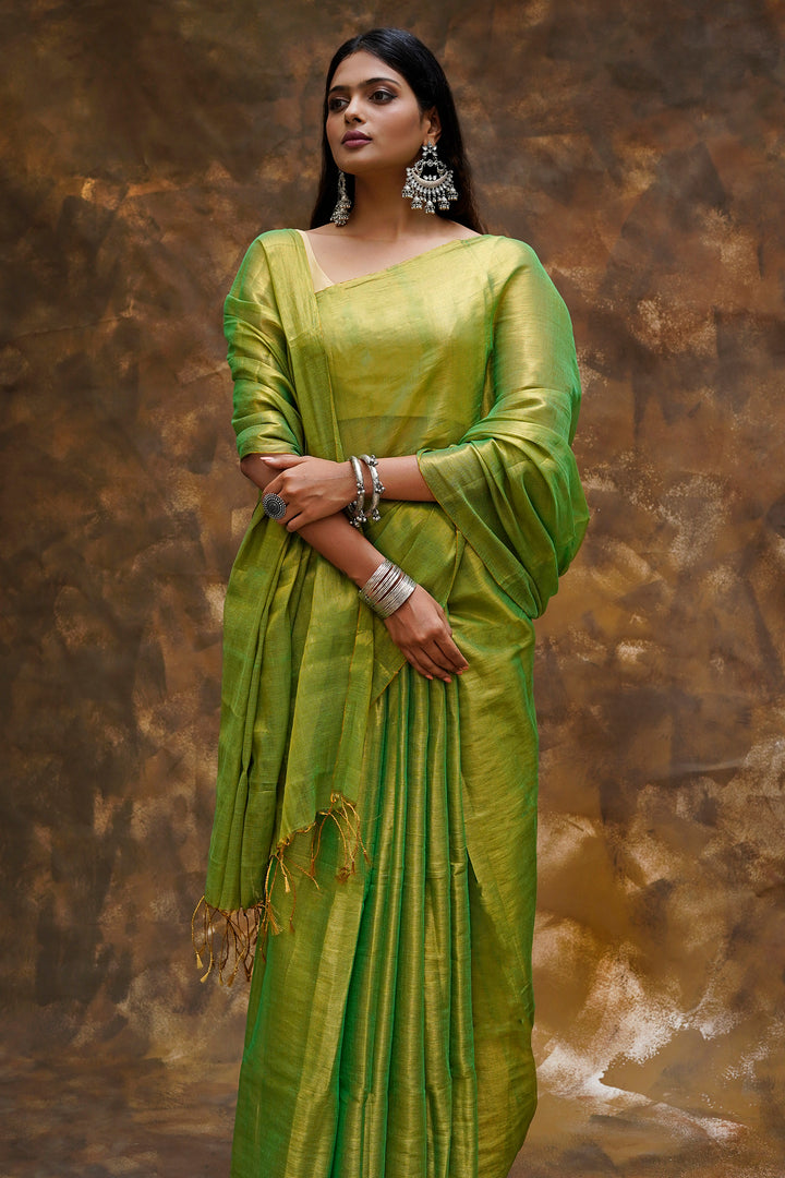 Teejh Trishika Green Tissue Saree