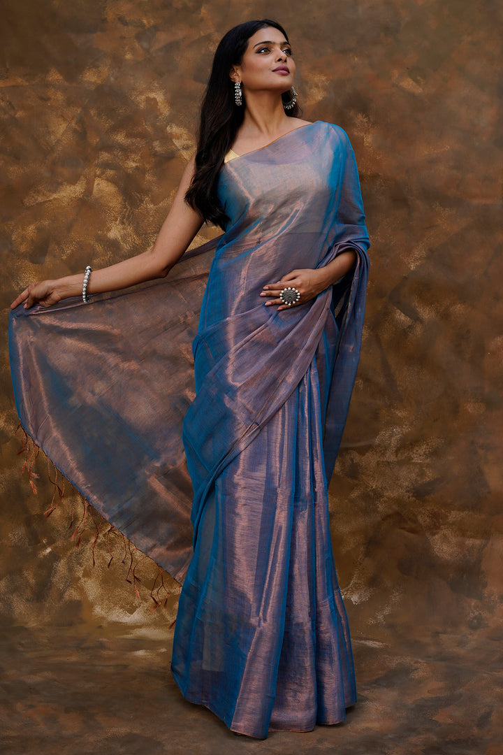 Teejh Trishika Dark Blue Tissue Saree