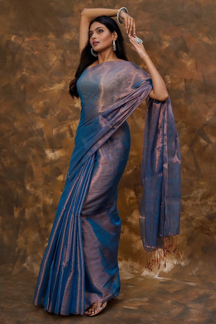 Teejh Trishika Dark Blue Tissue Saree
