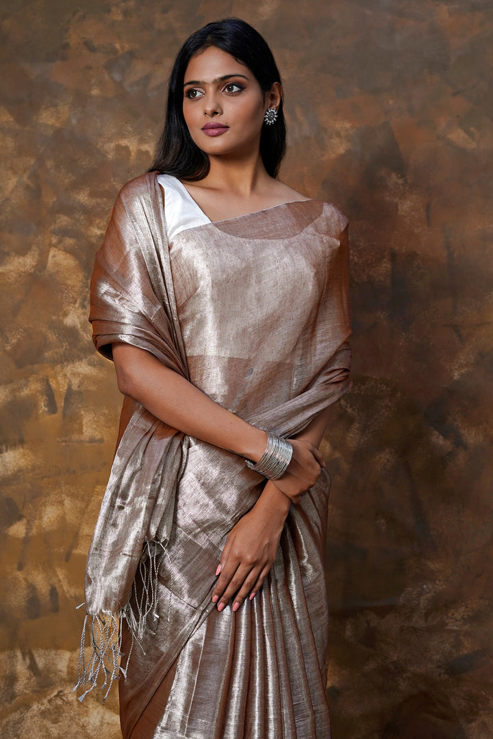 Teejh Trishika Champagne Tissue Saree
