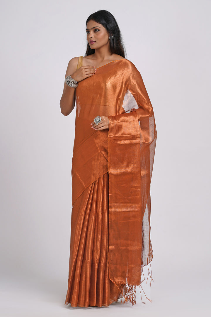 Teejh Trishika Copper Brown Tissue Saree