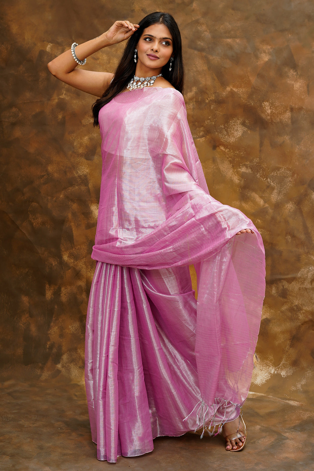 Teejh Trishika Pink Tissue Saree