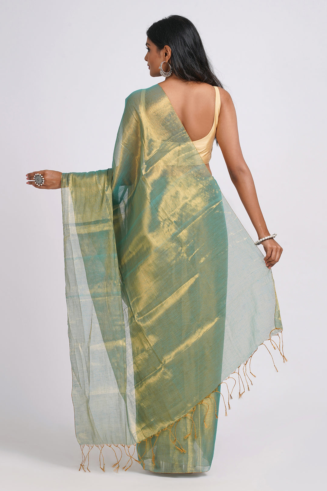 Teejh Trishika Peacock Green Tissue Saree