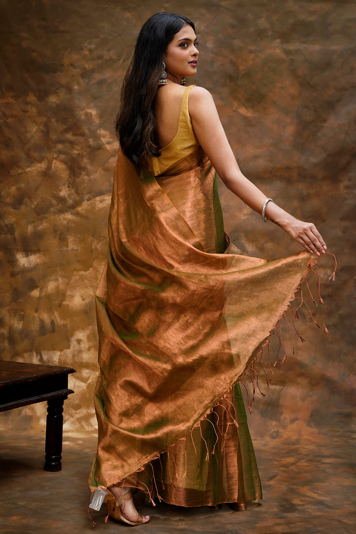 Teejh Trishika Rust Green Tissue Saree