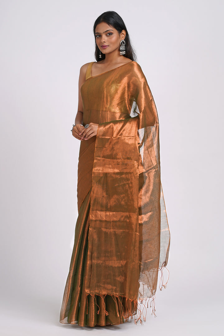 Teejh Trishika Rust Green Tissue Saree