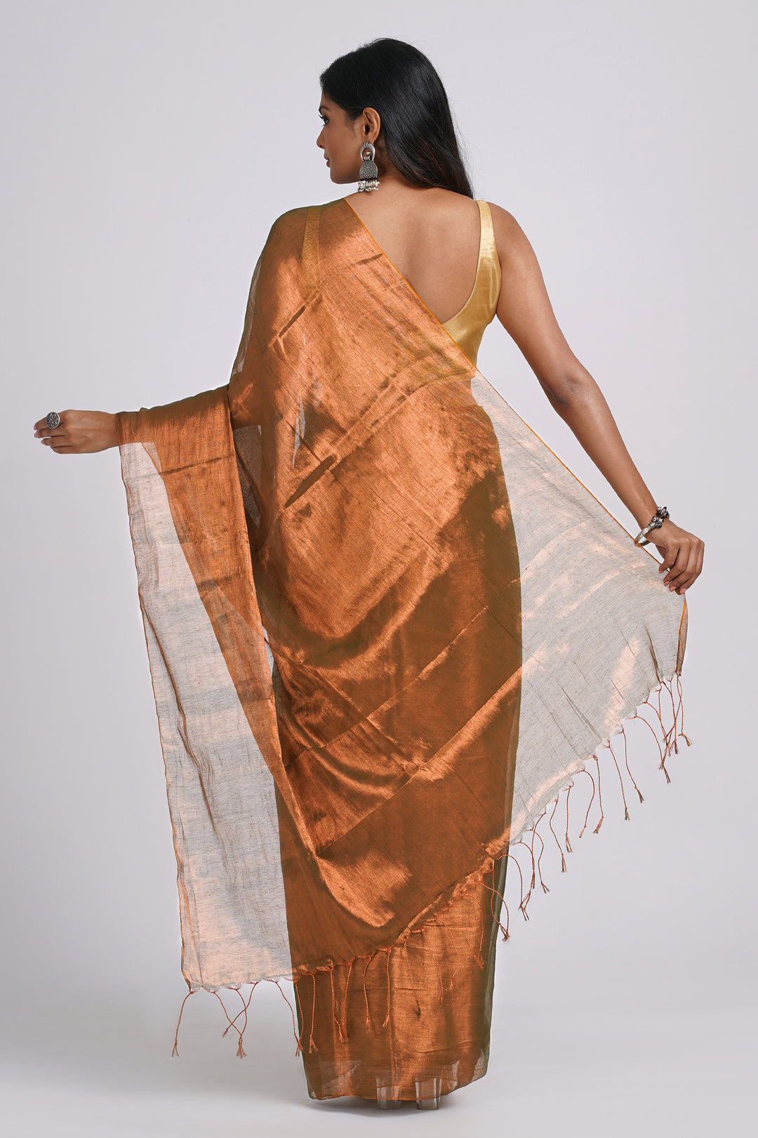 Teejh Trishika Rust Green Tissue Saree