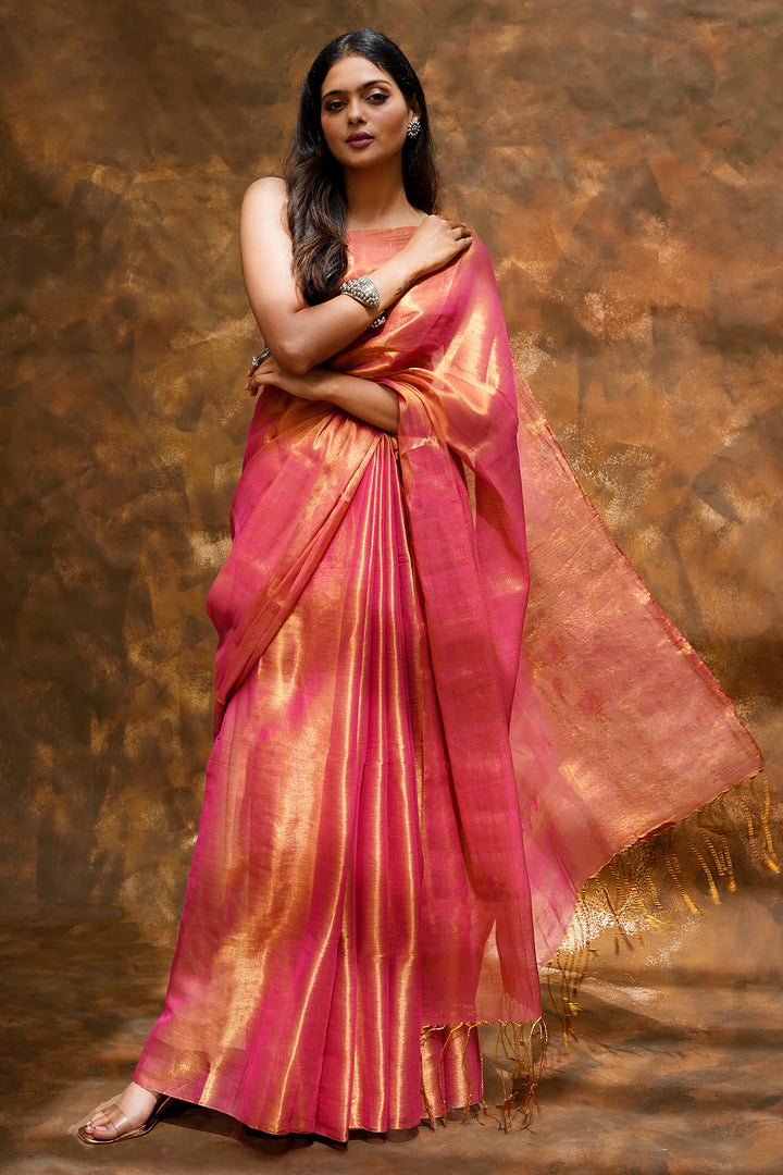 Teejh Trishika Dark Pink Tissue Saree
