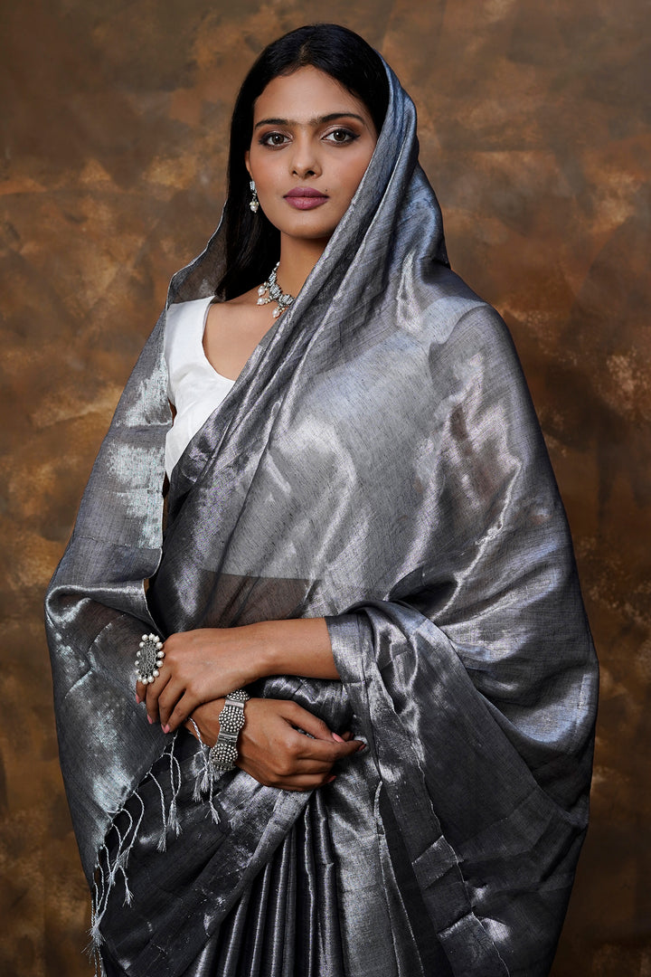Teejh Trishika Silver Tissue Saree