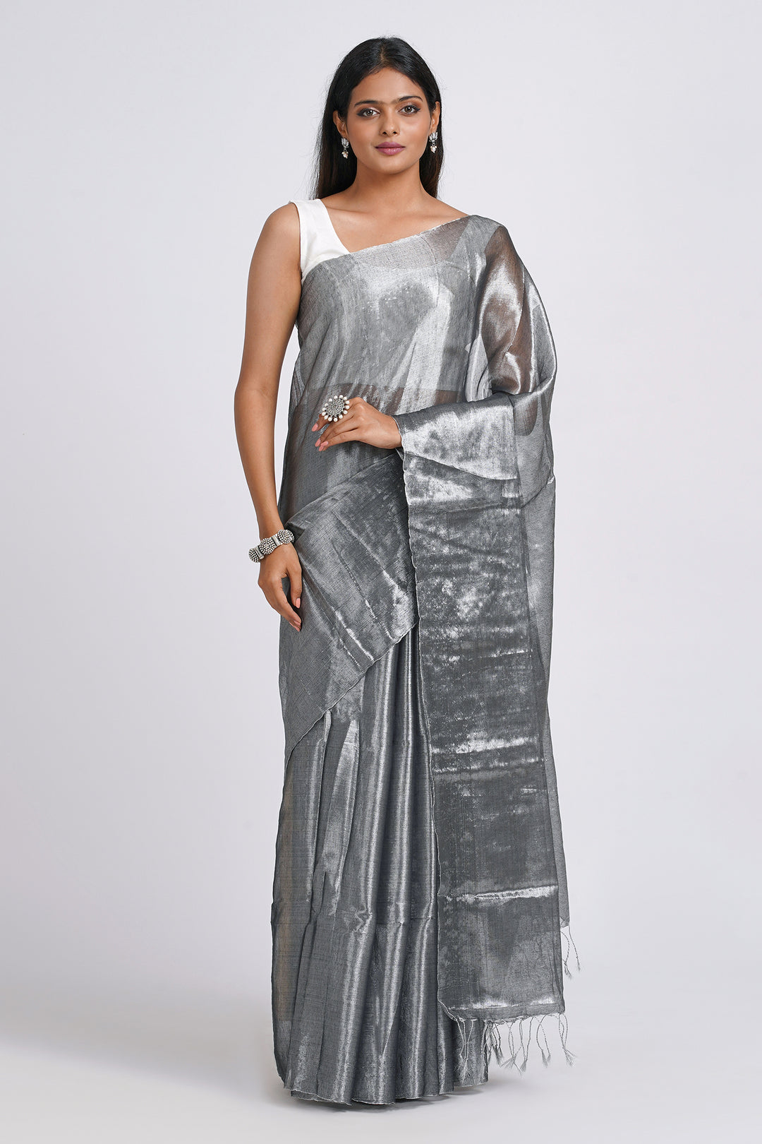 Teejh Trishika Silver Tissue Saree
