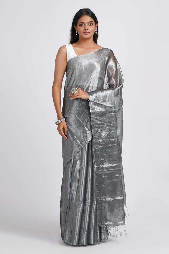 Teejh Trishika Silver Tissue Saree